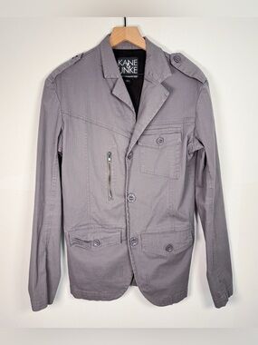 KANE & UNKE Men’s Gray Pinstriped Utility Button Front Blazer Jacket Sz L